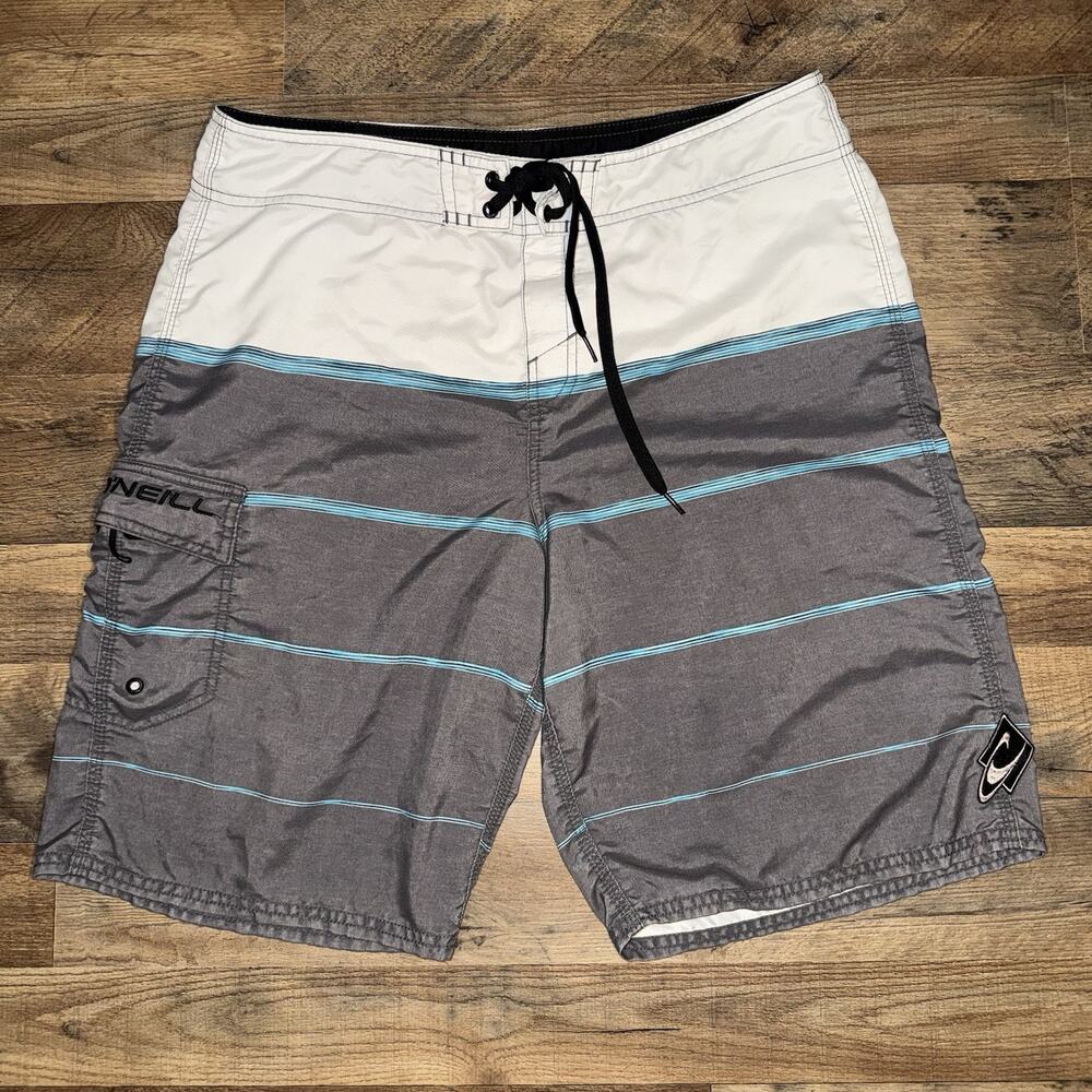 ONEILL Surf Trunks Board Short Size 36 Gray /White /Blue